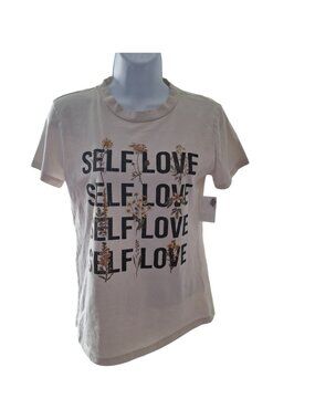 Originality Self Love Graphic Tee Womens Small White Floral Cottagecore USA